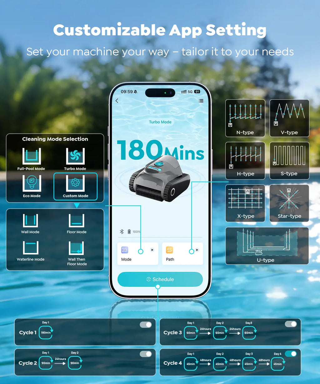 C1 Robotic Pool Cleaner with 180 Mins, Pool Vacuum for Inground Ground Pools up to 1615 sq.ft, Smart Routing, Wall Climbing, Dual Filtration, with APP, Multi-Mode Cleaning (Carbon Gray)