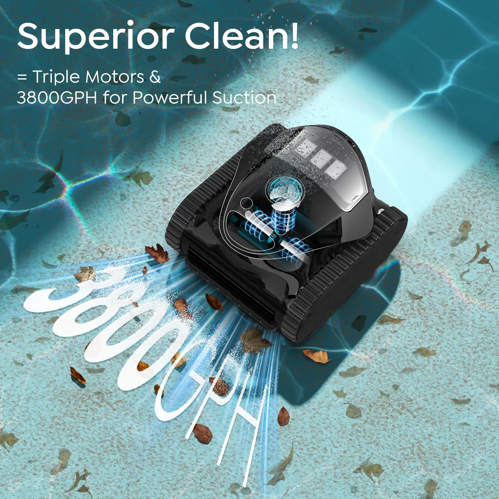 Cordless Robotic Pool Cleaner, Wall & Waterline Cleaning, 150Min,Strong Suction, Triple-Motor, Multi Cleaning Modes, Ideal for Inground Pools, Efficient C1 Pool Vacuum Robot,Frosted Black Blue