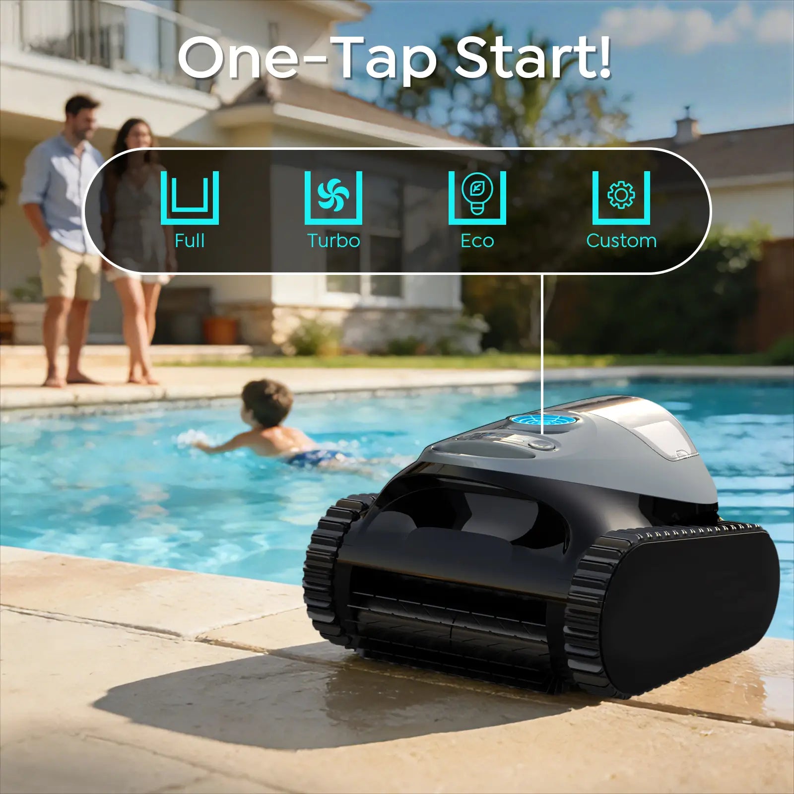 Cordless Robotic Pool Cleaner, Wall & Waterline Cleaning, 150Min,Strong Suction, Triple-Motor, Multi Cleaning Modes, Ideal for Inground Pools, Efficient C1 Pool Vacuum Robot,Frosted Gray Blue