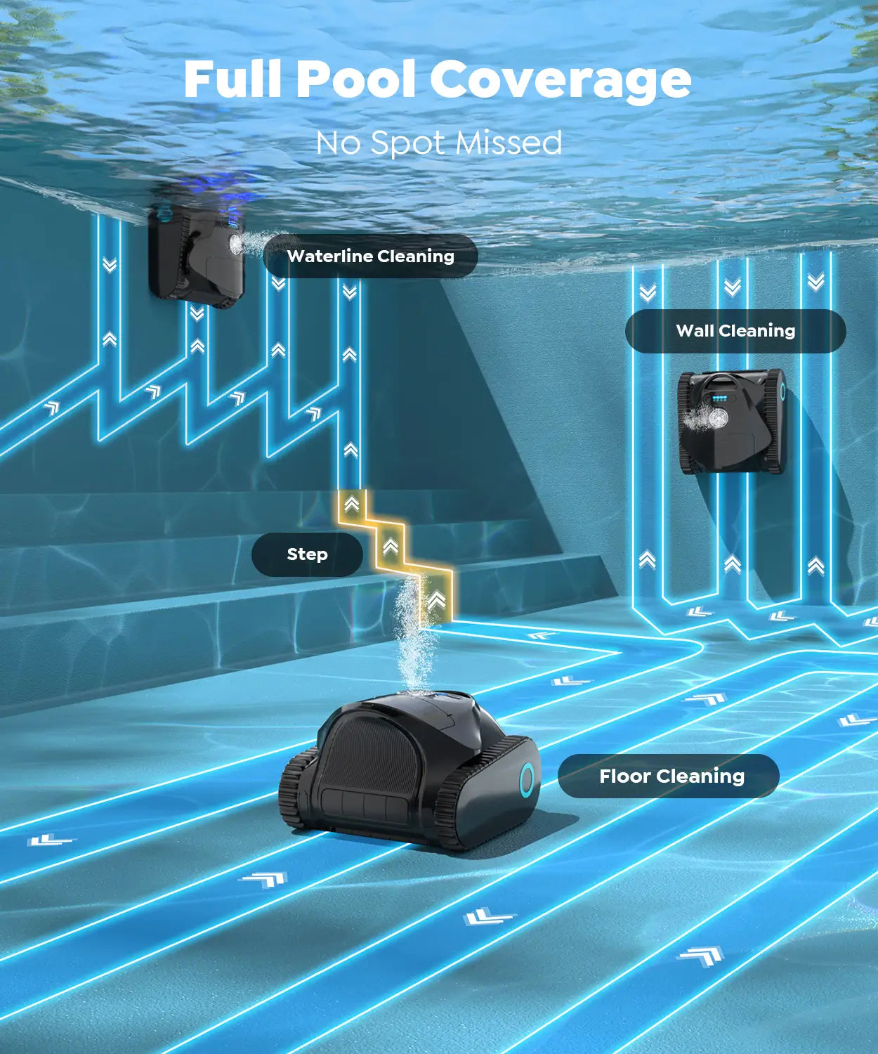 C1 Robotic Pool Cleaner with 180 Mins, Pool Vacuum for Inground Ground Pools up to 1615 sq.ft, Smart Routing, Wall Climbing, Dual Filtration, with APP, Multi-Mode Cleaning (Onyx)
