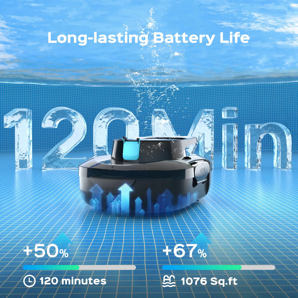 S1 Pro Automatic Pool Cleaner for Above Ground Swimming Pools, Dual-Motor ,Cordless Pool Robot with 120-Min Runtime, Large Debris Capacity, Fast Recharge and Self-Parking Function(Mirror Black)