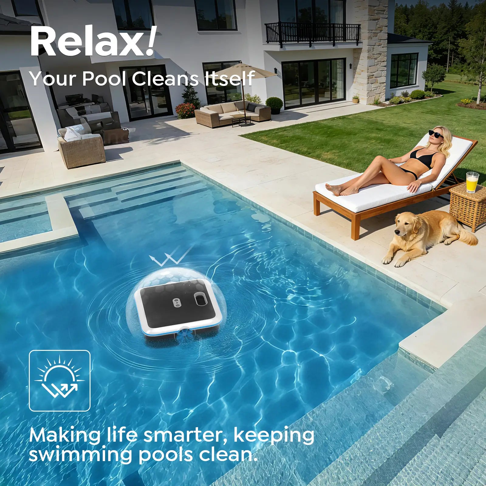 Pleco SK02 Solar Powered Robotic Pool Skimmer, Obsidian Ivory | APP Support, 24/7 Cleaning,Dual Charging Modes,Upgraded Large Capacity, Smart Obstacle Avoidance, Ideal for All Pool Surfaces