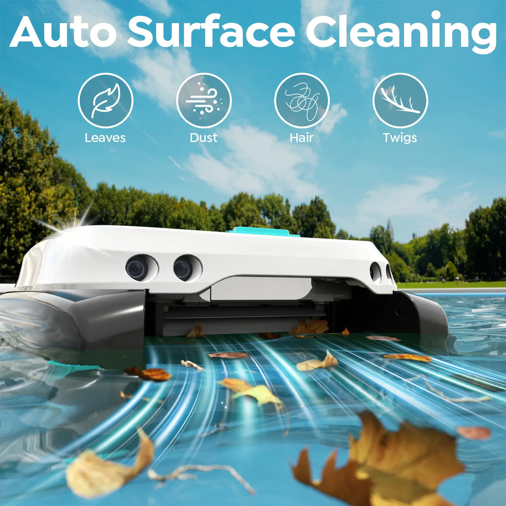 [2026 NEW] Pleco SK01 Solar Pool Skimmer Robot with APP, Obsidian & Ivory | Auto Surface Cleaning, 24/7 Cleaning, Dual Charging Modes, Obstacle Avoidance, Large Filter, Ideal for Most Pool Surfaces