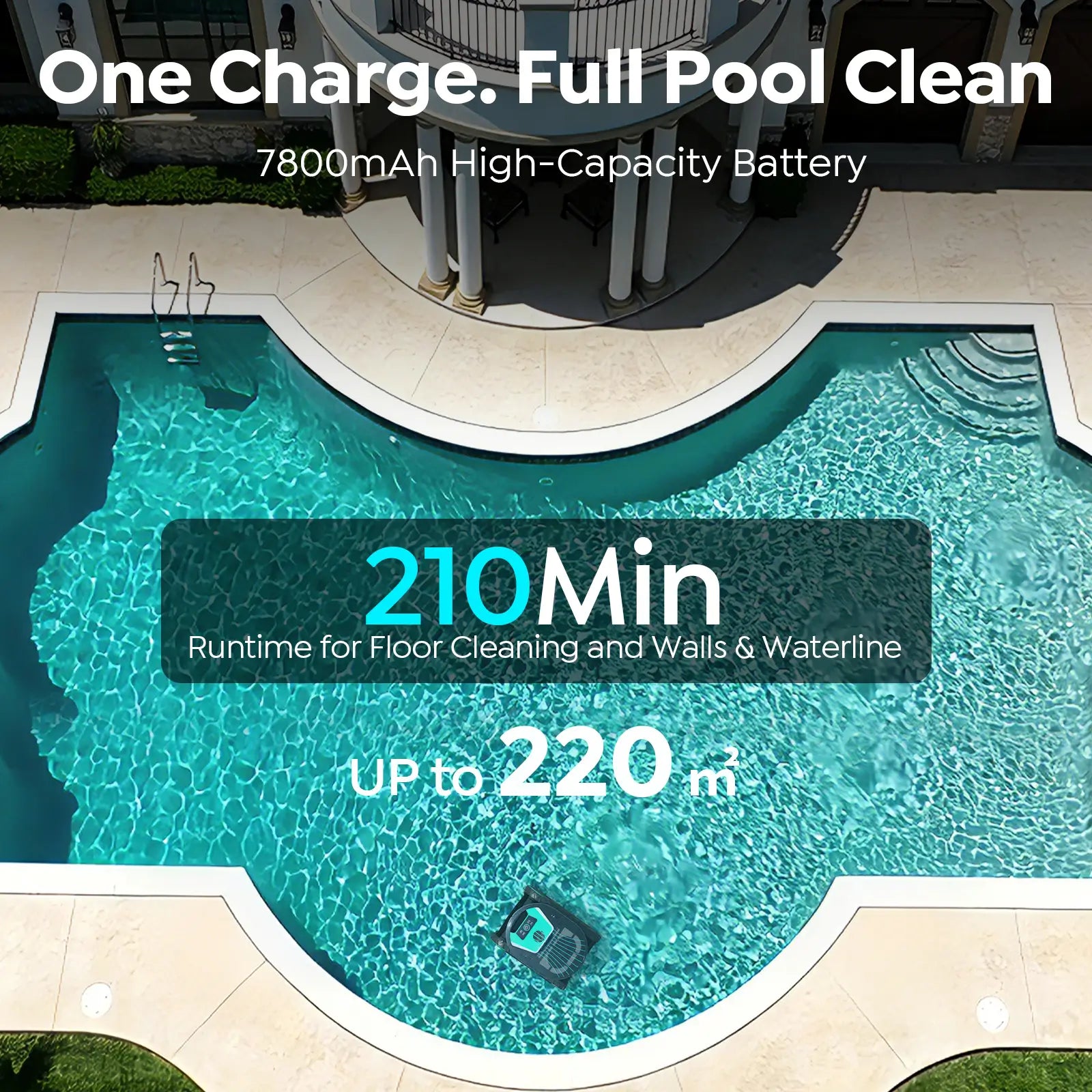 Pleco Pro Cordless Pool Cleaner Robot with 210Min Runtime, Smart AI Navigation, App Control, Strong Wall Climbing, Waterline Cleaning,Dual-Layer Filtration,for In-Ground Pools up to 220㎡,PrussianBlue