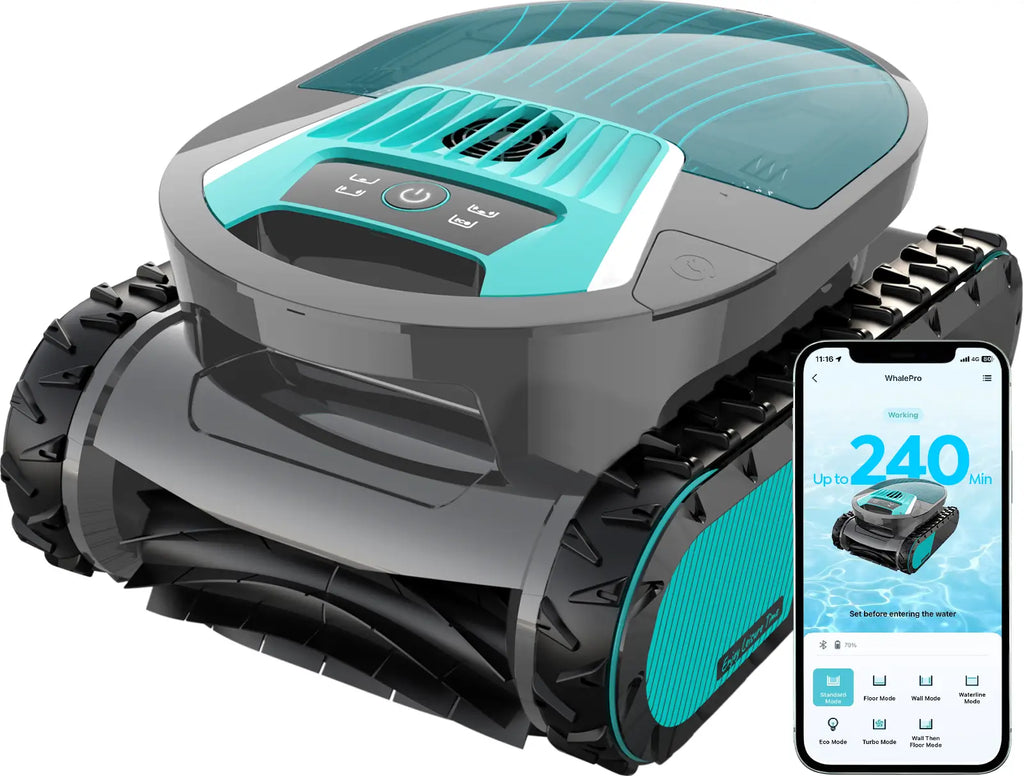 Pleco Pro Cordless Pool Cleaner Robot with 210-Min Runtime, Smart AI Navigation, App Control, Strong Wall Climbing, Waterline Cleaning, Dual-Layer Filtration, for In-Ground Pools up to 220㎡, Charcoal