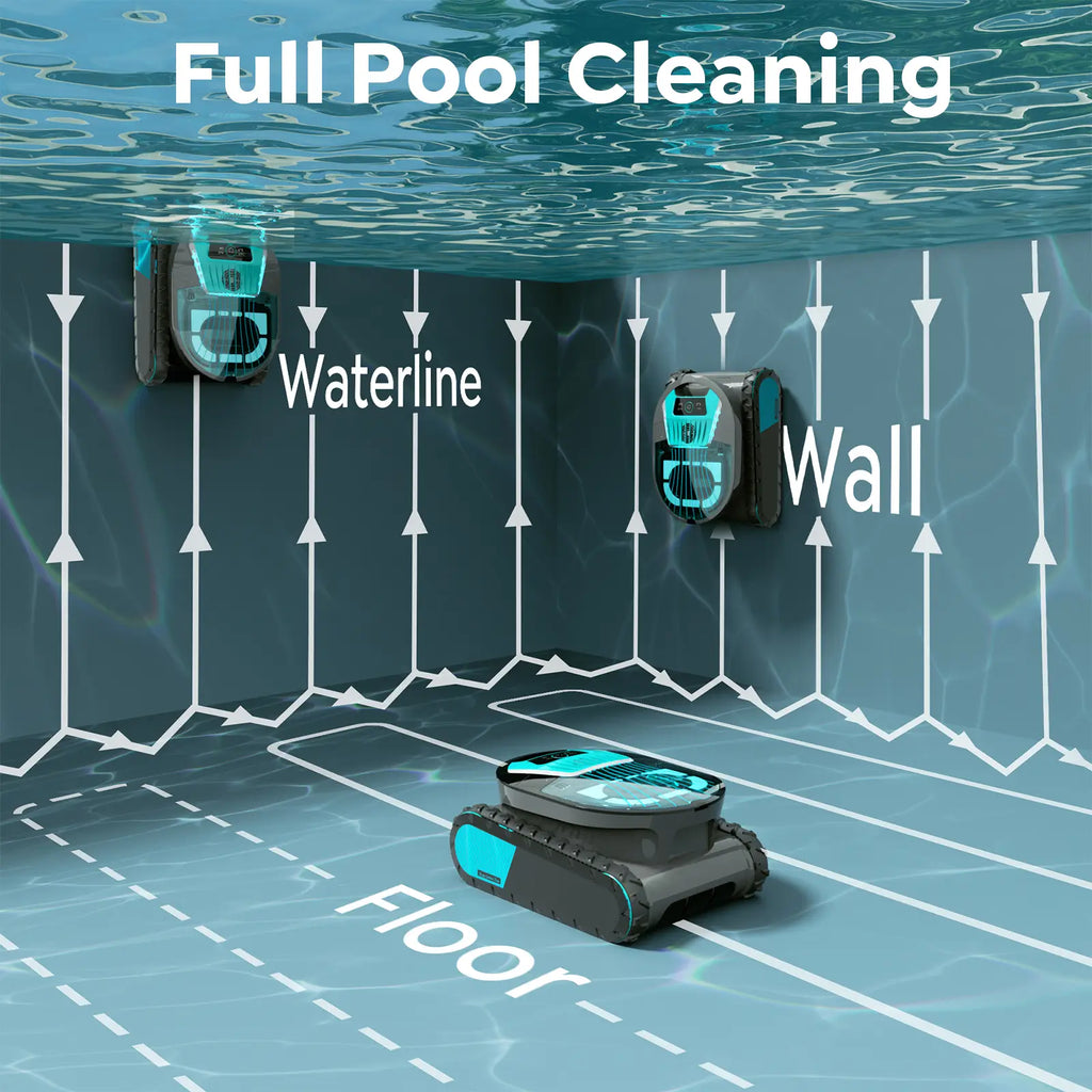 Pleco Pro Cordless Pool Cleaner Robot with 210-Min Runtime, Smart AI Navigation, App Control, Strong Wall Climbing, Waterline Cleaning, Dual-Layer Filtration, for In-Ground Pools up to 220㎡, Charcoal