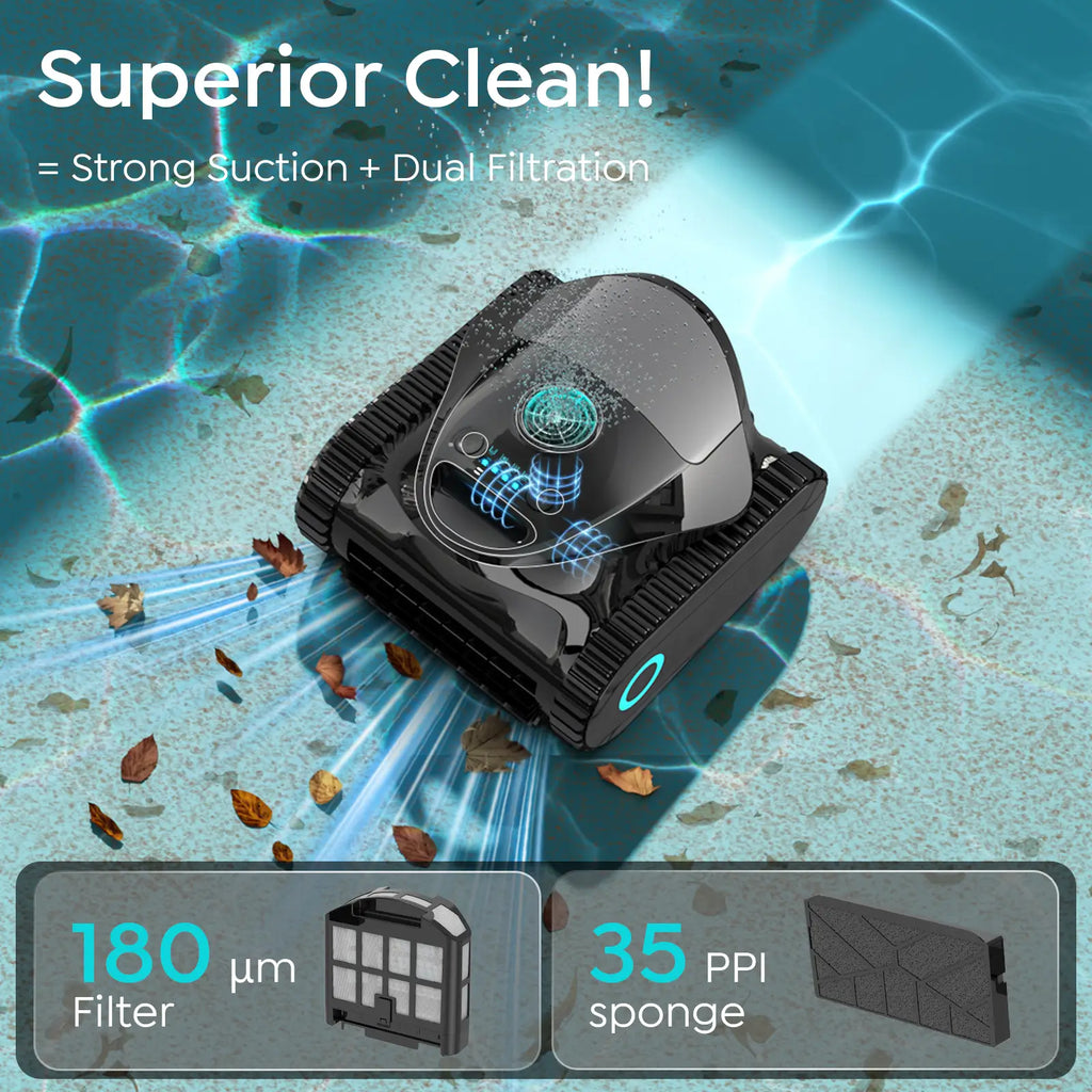 C1 Cordless Pool Cleaner Robot with Powerful Triple-Motor Suction, Wall & Waterline Deep Cleaning, Smart Paths with APP, Dual-Layer Filtration, for Inground Pools (Glossy Black)